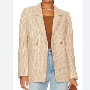 Anine Bing Women's XL Fishbone Herringbone‎ Double Breasted Blazer Jacket Tan